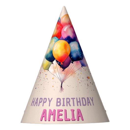Kleurrijke ballonnen Kinder Happy Birthday Feesthoedjes (Voorkant)