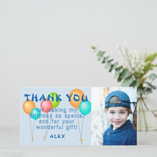 Kleurrijke Ballonnen Kinderen Verjaardag Foto Bedankkaart (Staand voorkant)
