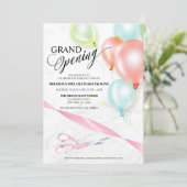 Kleurrijke ballonnen lint snijden grote opening kaart (Staand voorkant)