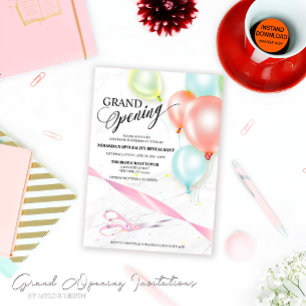 Kleurrijke ballonnen lint snijden grote opening kaart