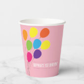 Kleurrijke Ballonnen Meisjes 1e Verjaardagsfeestje Papieren Bekers (Achterkant)