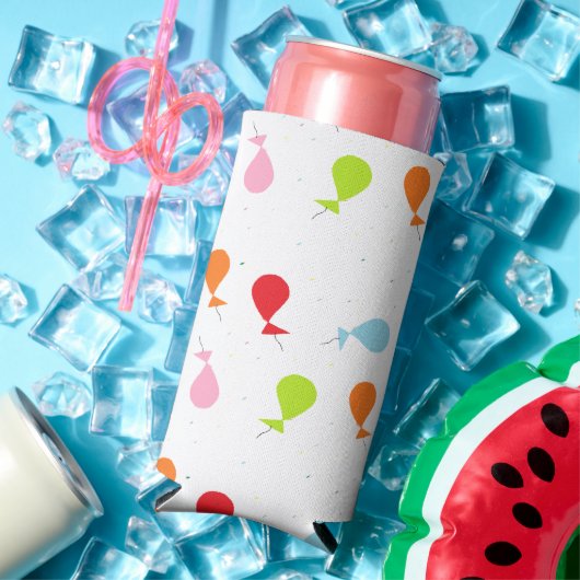 Kleurrijke ballonnen op wit seltzer blikjeskoeler (Insitu Zomer)