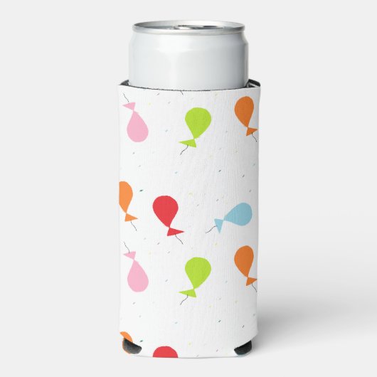 Kleurrijke ballonnen op wit seltzer blikjeskoeler (Seltzer Voorkant)