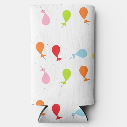 Kleurrijke ballonnen op wit seltzer blikjeskoeler (Voorkant)