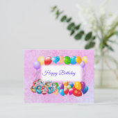 Kleurrijke ballonnen, roze verjaardag briefkaart (Staand voorkant)