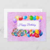 Kleurrijke ballonnen, roze verjaardag briefkaart (Voorkant / Achterkant)