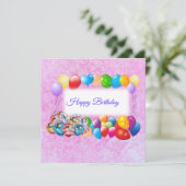 Kleurrijke ballonnen, roze verjaardag kaart (Staand voorkant)