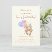 Kleurrijke ballonnen Schattige Beer Boy Birthday Kaart (Staand voorkant)