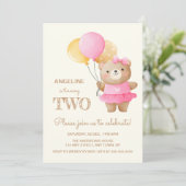 Kleurrijke Ballonnen Schattige Beer Meisje 2e Verj Kaart (Staand voorkant)