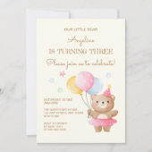 Kleurrijke Ballonnen Schattige Beer Meisje 3e Verj Kaart (Voorkant)