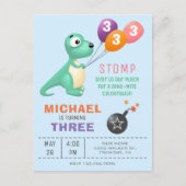 Kleurrijke ballonnen Schattige Dinosaurus Verjaard Uitnodiging Briefkaart (Voorkant)