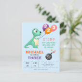 Kleurrijke ballonnen Schattige Dinosaurus Verjaard Uitnodiging Briefkaart (Staand voorkant)