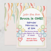 Kleurrijke Ballonnen Streamers Verjaardag Minimali Kaart (Voorkant / Achterkant)