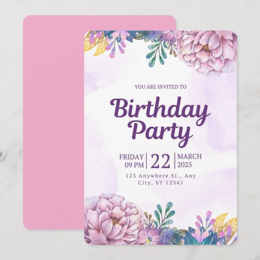 Kleurrijke Ballonnen Verjaardag Uitnodiging voor K (Voorkant / Achterkant)