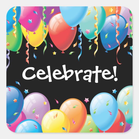 Kleurrijke Ballonnen Verjaardagsfeestje Sticker (Voorkant)