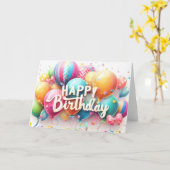 Kleurrijke ballonnen Verjaardagswensen Kaart (Gele Bloem)
