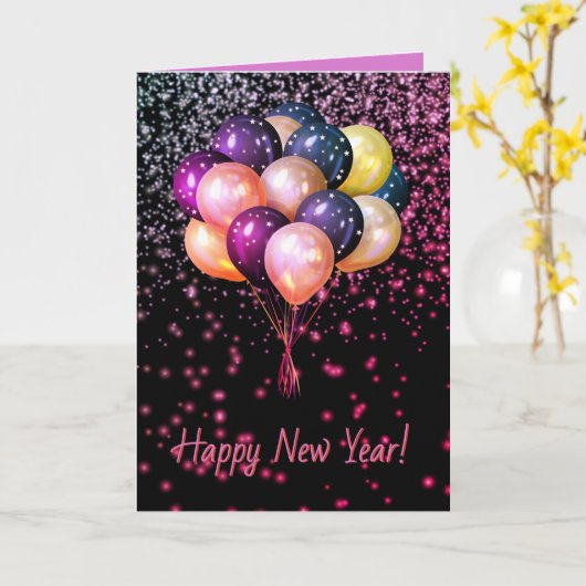 Kleurrijke ballonnen VERSCHIJNEN NIEUW JAAR Persoo Kaart (Gele Bloem)