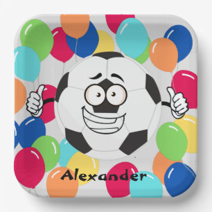 Kleurrijke ballonnen Voetbal grappig gezicht  Papieren Bordje