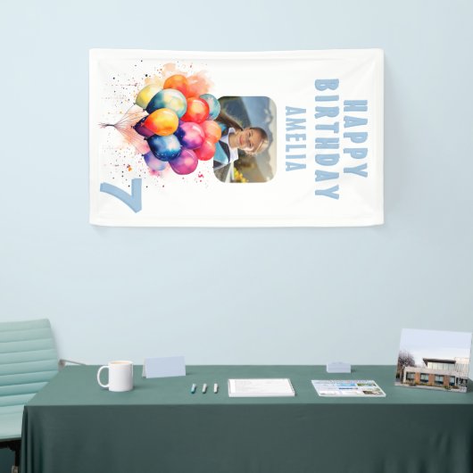 Kleurrijke Ballonnen Waterverf Foto Verjaardagsfee Spandoek (Beurs)