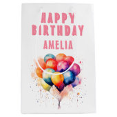 Kleurrijke ballonnen Waterverf Kinder Happy Birthd Medium Cadeauzakje (Voorkant)