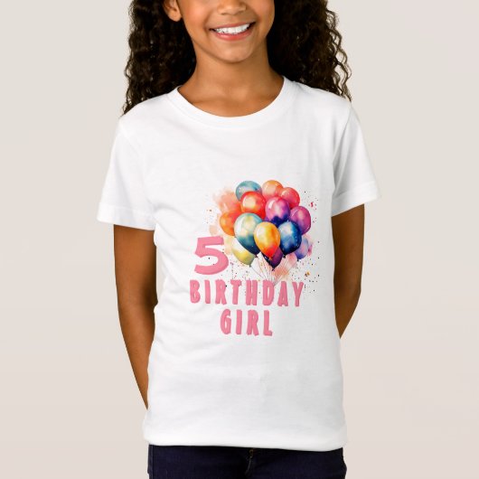 Kleurrijke Ballonnen Waterverf Verjaardagsmeisje T-shirt (Voorkant)