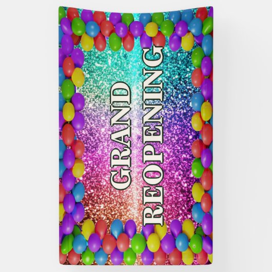 Kleurrijke Ballons Grand Reopening banner voor win (Verticaal)