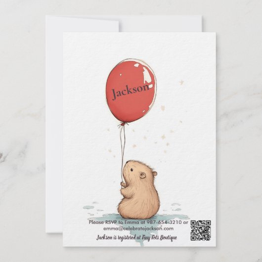Kleurrijke ballonverjaardag met Schattige Capybara Kaart (Achterkant)