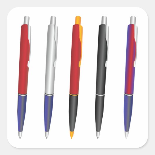 Kleurrijke balpen set vierkante sticker (Voorkant)
