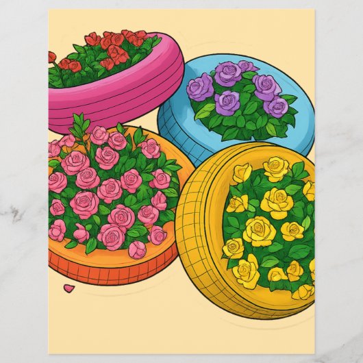 Kleurrijke Bandenplanters – Helder Bloementuin Flyer (Voorkant)