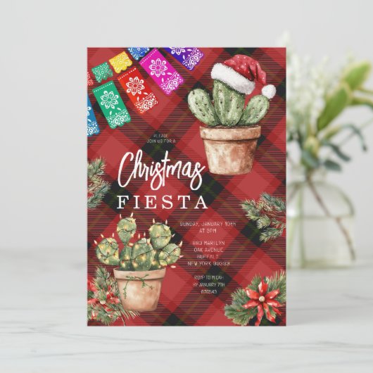 Kleurrijke Banner Mexicaanse Cactus Kerstmis Fiest Kaart (Staand voorkant)