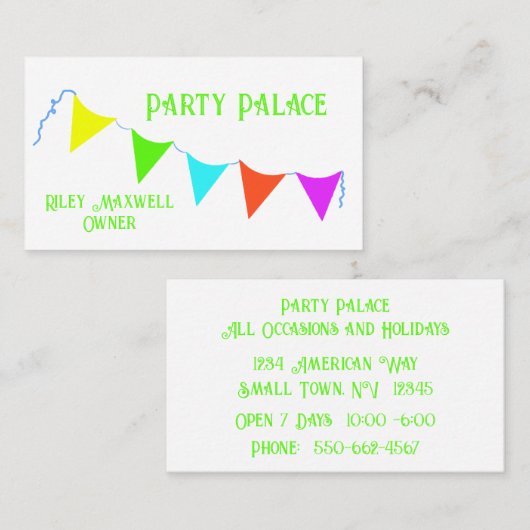 Kleurrijke Banner Party Planner Visitekaartje (Voorkant / Achterkant)