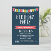 Kleurrijke Banners Donker Marine Blauw Verjaardags Kaart (Staand voorkant)