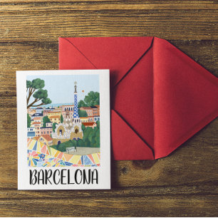 Kleurrijke Barcelona Spanje City Uitzicht Briefkaart