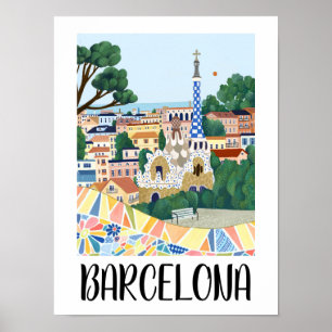 Kleurrijke Barcelona Spanje City Uitzicht Poster
