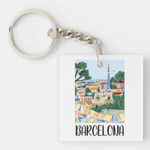 Kleurrijke Barcelona Spanje City Uitzicht Sleutelhanger