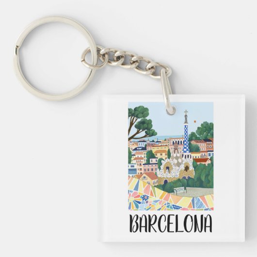 Kleurrijke Barcelona Spanje City Uitzicht Sleutelhanger (voorkant)