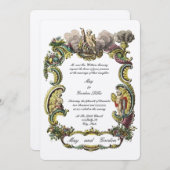 Kleurrijke barokrococo grens met cherubs, vogels kaart (Voorkant / Achterkant)