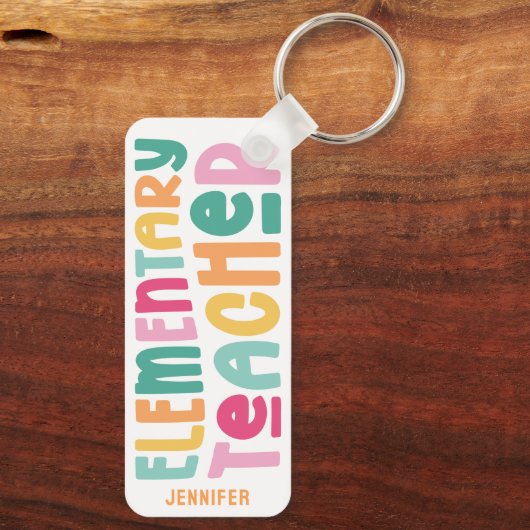 Kleurrijke basisschoolleraren op maat sleutelhanger (Achterkant)