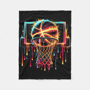 Kleurrijke Basketbal Druppelende Kleur Splash Hoop Fleece Deken