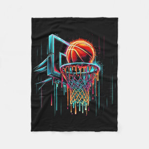 Kleurrijke Basketbal Druppelende Kleur Splash Hoop Fleece Deken