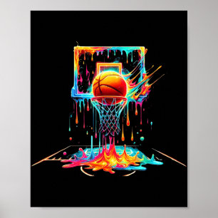 Kleurrijke Basketbal Druppelende Kleur Splash Hoop Poster