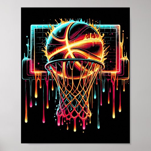 Kleurrijke Basketbal Druppelende Kleur Splash Hoop Poster (Voorkant)