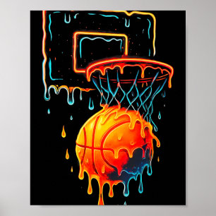 Kleurrijke Basketbal Druppelende Kleur Splash Hoop Poster