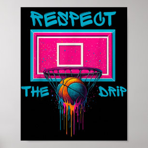 Kleurrijke Basketbal Druppelende Kleur Splash Hoop Poster