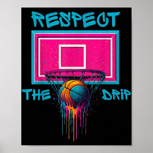 Kleurrijke Basketbal Druppelende Kleur Splash Hoop Poster (Voorkant)