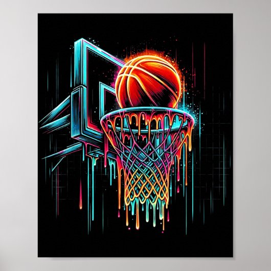 Kleurrijke Basketbal Druppelende Kleur Splash Hoop Poster (Voorkant)