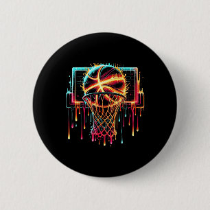 Kleurrijke Basketbal Druppelende Kleur Splash Hoop Ronde Button 5,7 Cm
