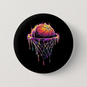 Kleurrijke Basketbal Druppelende Kleur Splash Hoop Ronde Button 5,7 Cm