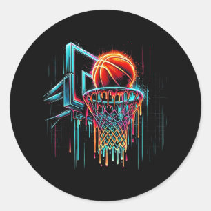 Kleurrijke Basketbal Druppelende Kleur Splash Hoop Ronde Sticker