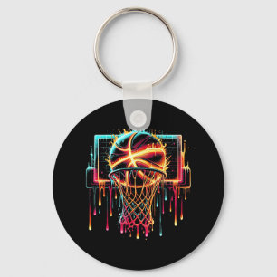Kleurrijke Basketbal Druppelende Kleur Splash Hoop Sleutelhanger